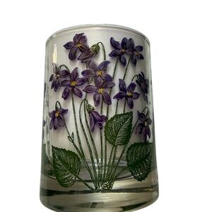 Cera Violet Old Fashioned Low Ball Rocks Glass Purple MCM VTG Flower Barware